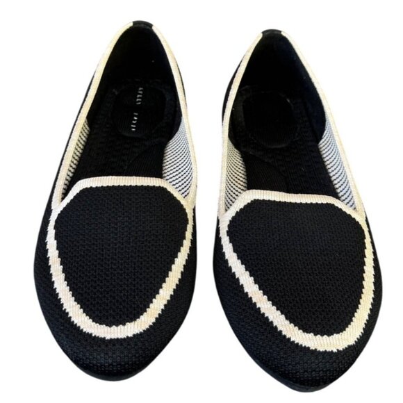 Kelly & Katie Womens Black Knit Flats With White Stripes Slip-On Shoes Size 8 - Picture 3 of 8